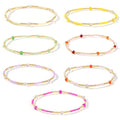 Colorful Stackable Rice Small Mini Seed Beaded Bracelets Set For Women, Handmade Dainty Boho Gold Glass Stretch Accessories Jewelry,Summer Beach Party Daily Friendship Gift - color: 7Pcs Gold Crystal