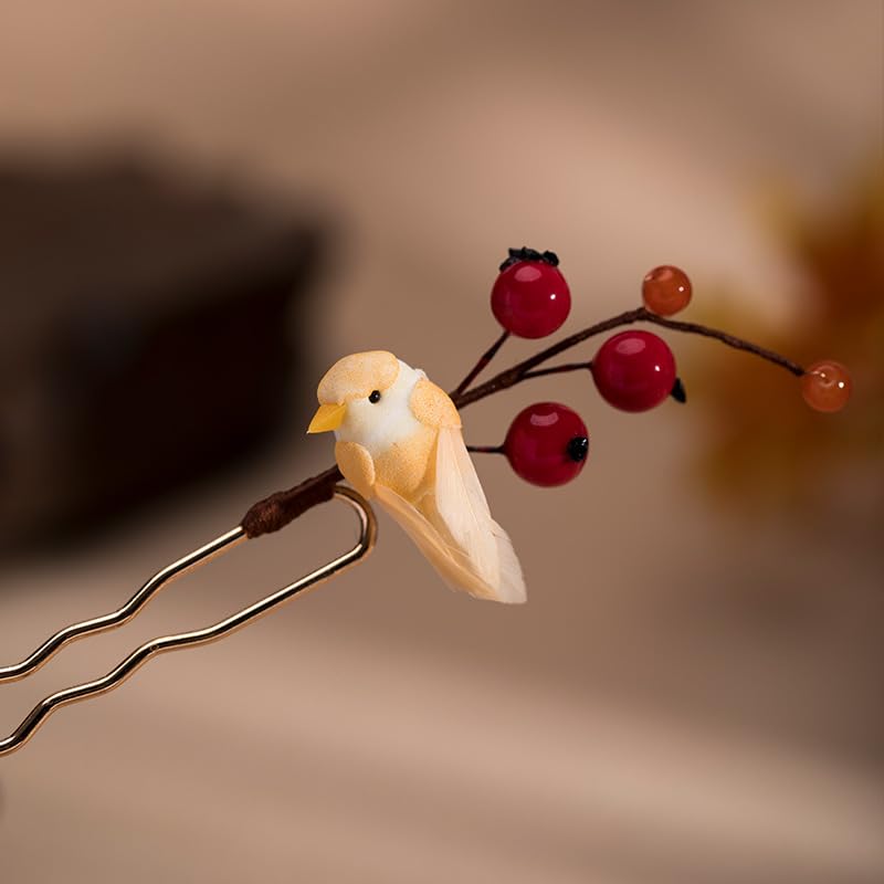 Pomegranate Bird Hairpin Chinese Hanfu and Style Hair Retro Flower with Metal Handmade Hair Clip Hair Accessories for Women Girls Long Hair (Pomegranate Bird) - color: Pomegranate Bird