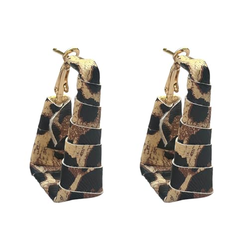 Chunky Leopard Leather Earrings Bohemia Camouflage Leather Dangle Earrings Chunky Rectangle Black White Zebra Print Earring Handmade Vintage Faux Leathers Statement Earring Boho Style Jewelry - color: Brownish Black