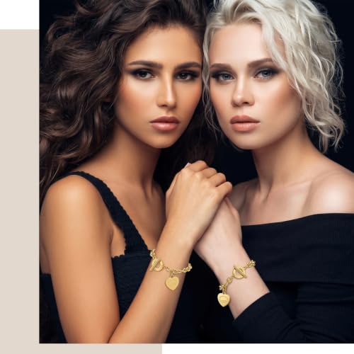 Emibele Heart Charm Bracelet for Women, Bible Verse Bracelet Stainless Steel 18K Gold Plated Bracelet Love Pendant Link Chain OT Clasp, Birthday Christmas Jewelry Gift for Mother Her - color: 18K Gold