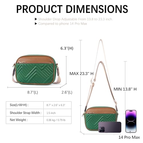BOSTANTEN Quilted Crossbody Bags for Women Vegan Leather Purses Shoulder Handbags with Wide Strap - color: Green With Brown