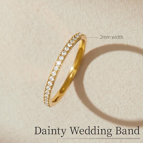 Gelbesty 925 Sterling Silver Wedding Band for Women, Gold Promise Eternity Engagement Rings for Her, Non Tarnish Silver Stackable Thumb Pinky Band for Oura Ring Size 4/5/6/7/8/9/10/11 - color: Gold, size: 4