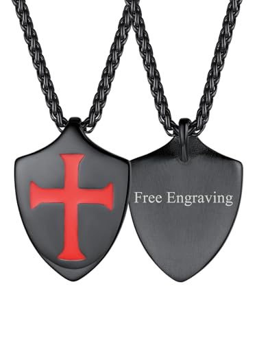 FaithHeart Knights Templar Necklace for Men, Christian Necklace for Men Stainless Steel Pendant Neckalces Christian Gifts with Gift Box - color: 06. Shield-Black(Custom)