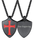 FaithHeart Knights Templar Necklace for Men, Christian Necklace for Men Stainless Steel Pendant Neckalces Christian Gifts with Gift Box - color: 06. Shield-Black(Custom)