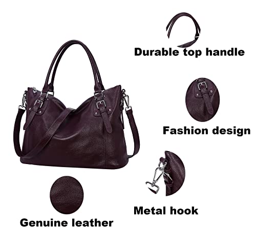 HESHE Genuine Leather Purses and Handbags for Women Tote Shoulder Bag Satchel Purse Top Handle Bags Hobo Crossbody Purse - color: Violet, size: Large