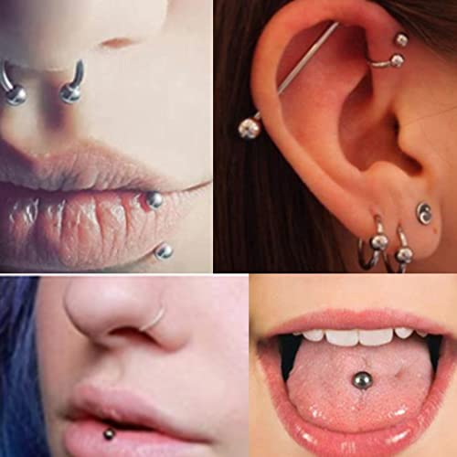 100PCS Piercing Kit Jewelry 14G 16G 20G Nose Rings Lip Studs Tongue Rings Stainless Steel Cartilage Earrings Tragus Eyebrow Industrial Barbell Belly Rings Body Piercing Kit Jewelry - color: Mixed-Color
