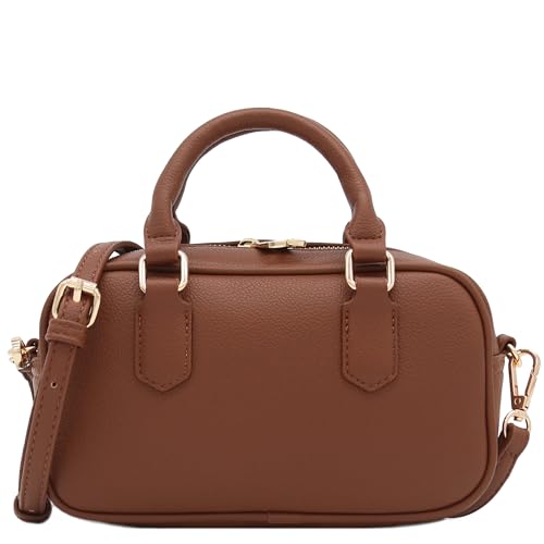 FashionPuzzle Mini PU Leather Satchel Purse Top Handle Crossbody Bag - color: Brown
