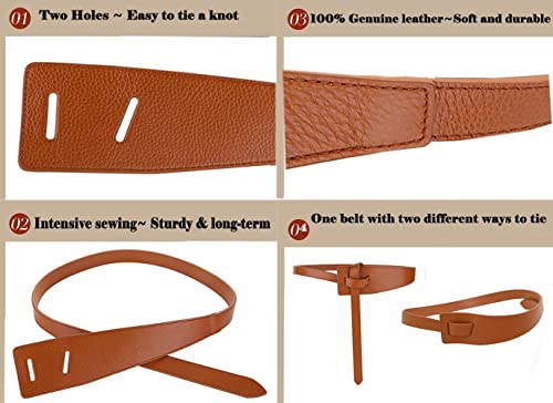 ALAIX Women's Leather Belt Dress Belt for Jeans Jumpsuit Coat Fashion Tie a Knot Genuine Leather Waist Belt - color: Brown, size: Waist Size up to 39 inches