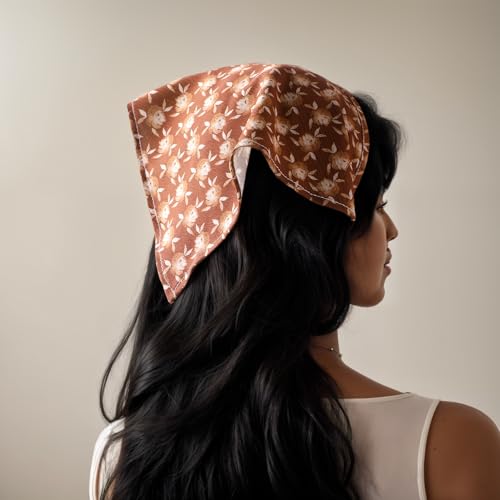 Vercret 6 Pack Hair Scarf Headband for Women Elastic Bandana Head Scarf Large Boho Triangle Kerchief with Clips Non Slip Scarves - color: Ink Flower