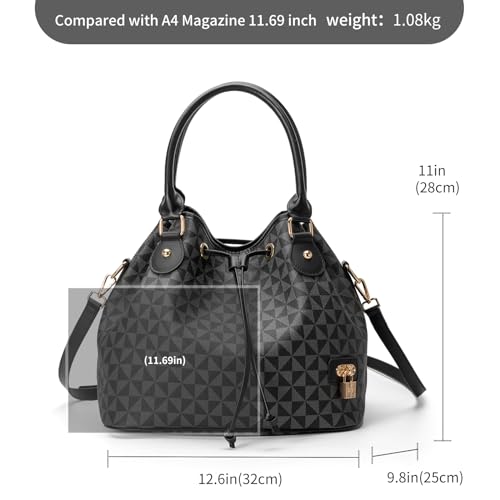 Bucket Purse For Women With Chic West Hobo Style | Drawstring Closure, Shoulder Handbag, Tote Purse, Pockets Design - color: Black