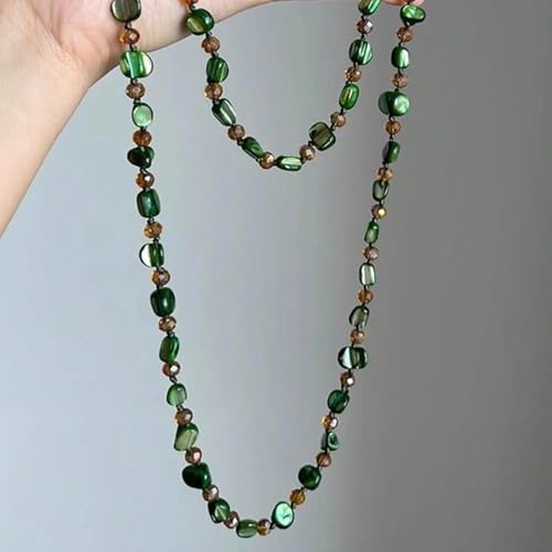 Boho Colorful Seashell Beaded Double Layer Necklace Long Stackable Vacation Necklace Fashion Jewelry Western Gifts - color: A2:green beaded necklace