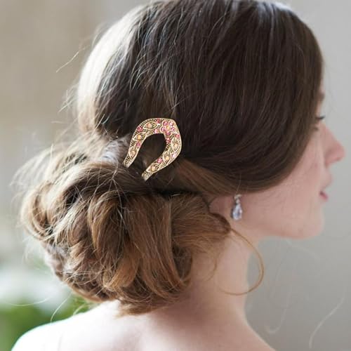 5 Pcs Vintage Hair Forks U-Shaped French Hair Pins Retro Rhinestone Metal Hairs Chopsticks Double Prong Hairpin for Women Bun Updo Thick Long Hairstyle Accessories