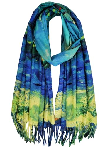 VENVSBEE Reversible Scarf Soft Large Shawl Wrap Blanket Double Sided Art Print Warm Pashmina Stoles Klimt Van Gogh Gifts - color: Art 30