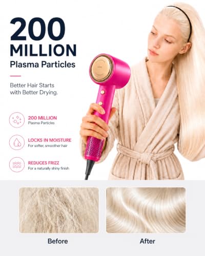 Tideway Hair Dryer Professional High-Speed Ionic Blow Dryer 110,000 RPM, Compact Hair Dryer with Magnetic Diffuser, Fast Drying with Brushless Motor Low Noise Smart Temperature Control-H11 - color: Pink