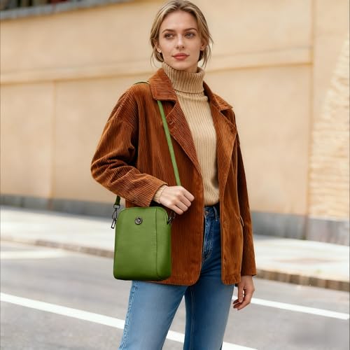 Genuine Leather Small Crossbody Bags for Women | Lightweight Shoulder Purse, Designer Handbag with Adjustable Strap, Casual Travel Everyday Bag - color: Green-new