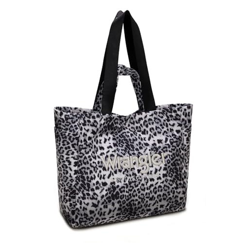 Montana West Wrangler Large Tote Bag for Women Designer Leopard Print Purse for Travel Work Gym - color: Black