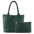Hand Woven Bag Tote BagS For Women Top Handle Shoulder Vegan Leather Large Travel Beach Hobo Handbag - color: Dark Green