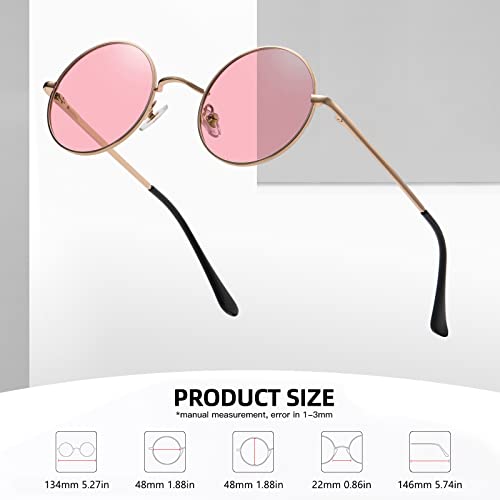 MEETSUN Small Round Polarized Sunglasses for Men Women Metal Retro Hippie Circle Sun Glasses Driving Festival Cosplay UV400 - color: Gold / Pink
