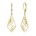 Silver Dangle Earrings Hypoallergenic Filigree Flower Carved Hollow Out Dangle Earrings for Women 14K Gold Plated Geometric Leverback Earring Trendy Silver Drop Earings Jewelry Gifts - color: 14K Gold