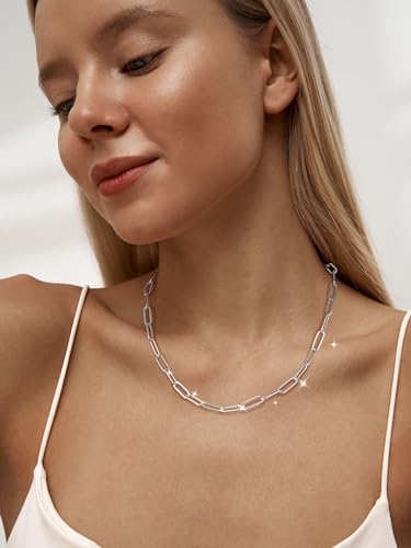 MBW Silver Paperclip Chain Necklace for Women,Dainty Sterling Silver Choker Necklaces for Women Trendy Simple Long Chunky Minimalist Waterproof Link Necklace Jewelry Gifts for Women 16/18/20 in - color: 5mm16"