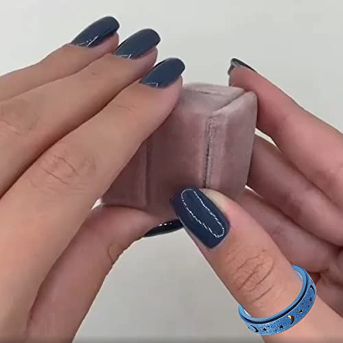 Anxiety Ring for Women Spinner Rings:Rotating Rings Stainless Steel 6mm Moon Star Anxiety for Men Band Jewelry Gift for Women Size 6 7 8 9 10 - color: B-Blue