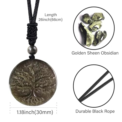 Obsidian Tree of Life Necklaces Orgonite Healing Crystal Stone Pendant Necklace for Spiritual Healing and Meditation Energy Talisman Sacred for Men Women - color: Gold Sheen Obsidian 1