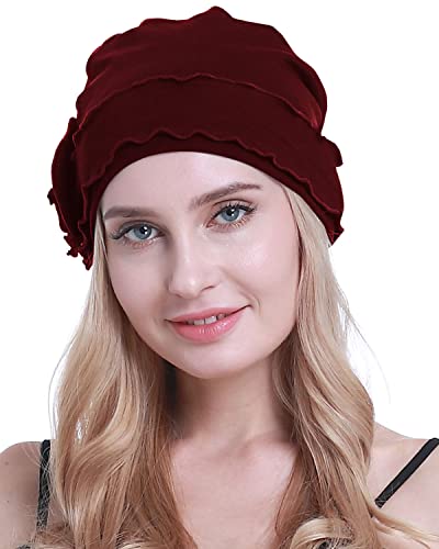 osvyo Chemo Headwear Turban Cap for Women - Cancer Beanie Hair Loss Sealed Packaging - color: Cotton-cherry