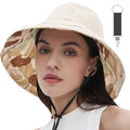 vidsel Womens Sun Hats Wide Brim Reversible Bucket Cotton Hat Packable Summer Travel Cap with Hat Clip,UV Protection - color: Beige2, size: Medium