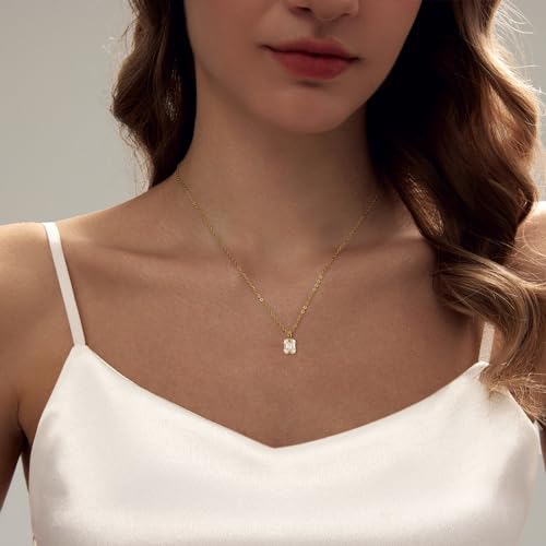 Luxval Diamond Pendant Gold Necklace for Women，Dainty 18k Gold Plated Choker Necklaces Simple Gold Jewelry Gifts for Women Girls - color: Gold-CZ Pendant