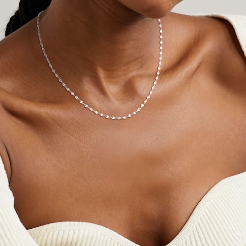 Carffordo 925 Sterling Silver Chain Necklace Link Chain Necklace for Women Simple Dainty 16K Gold Plated Necklace for Women Minimalist Waterproof Silver Necklace Trendy Jewelry Gifts - color: Silver, size: 18 Inches (Women's Average Length)