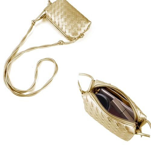 ZEDIUH Woven Bag for Women Crossbody Shoulderbag, Small Vegan Leather Purse - color: Gold