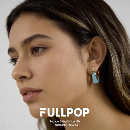 Fullpop Vintage Earrings for Women, Chunky 14K Gold Plated Resin Hoop Earrings Lightweight Hollow Drop Earrings Hypoallergenic Earrings for Women Vintage Anthropologie Jewelry Gifts for Women - size: V Shape Blue