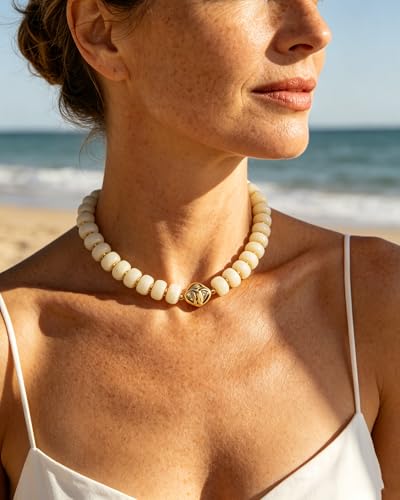 Chunky Beaded Statement Necklace for Women Trendy Colorful Boho Resin Bead Choker Necklaces Summer Handmade Jewelry Gifts Accessories - color: White -2