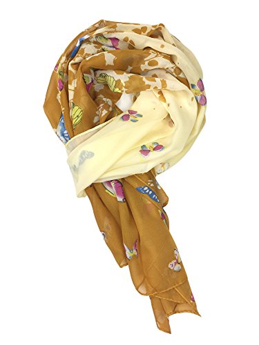 YOUR SMILE Ladies/Women's Lightweight Floral Print/Solid Color mixture Shawl Scarf For Spring Summer season - color: Beige/Khaki Butterfly