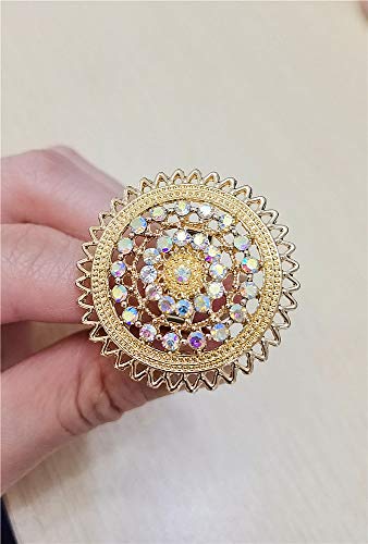 Dtja Vintage Big Round Statement Ring for Women Girls Boho Antique Mosaic Crystal CZ Expandable Open Wrap Finger Rings Adjustable Comfort Fit Indian Bollywood Style Exaggerated Jewelry - style: Lacy