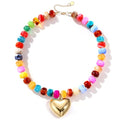 Besteel Chunky Beaded Necklace for Women - Colorful Resin Bead Choker Statement Necklaces with Gold Conch Heart Pendant Trendy Boho Large Summer Beach Jewelry - style: Heart