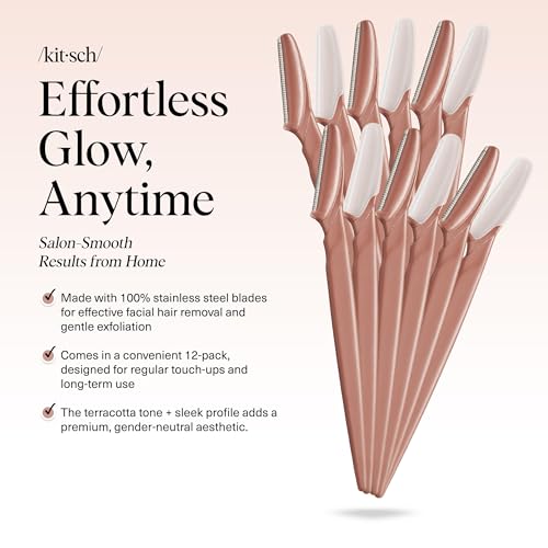 Kitsch Dermaplane Razor for Women Face – Face Razors for Women & Men, Eye Brow Razors & Face Shaver – Exfoliating Facial Razor & Dermaplaner as Skin Care Tool for Smoother Skin - Terracotta, 12 pcs - color: Terracotta, size: 12 Count (Pack of 1)