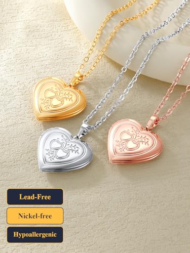 U7 Women Locket Necklace Platinum 14K Gold Photo Lockets that Hold Picture,Chain 20 Inch Personalized Gift Custom Love Heart Image Necklaces - color: 03# Platinum*2 Heart