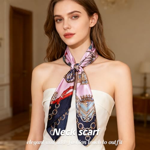 Ciormis 35" Silk Head Scarf for Women, 4 Pcs Satin Hair Scarf Square Silk Bandana Top Neck Scarves Hair Wraps for Sleeping - color: C1-art-set2