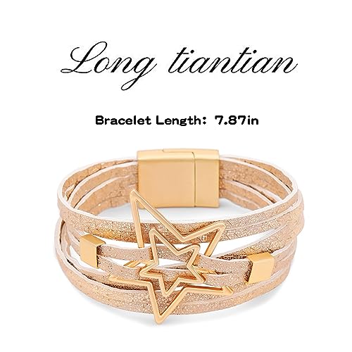 Long tiantian Leather Bracelets for Women Men Heart Wrap Bracelets Western Jewelry Cowgirl Outfits Birthday Gifts for Her - color: C1:yellow leather bracelet
