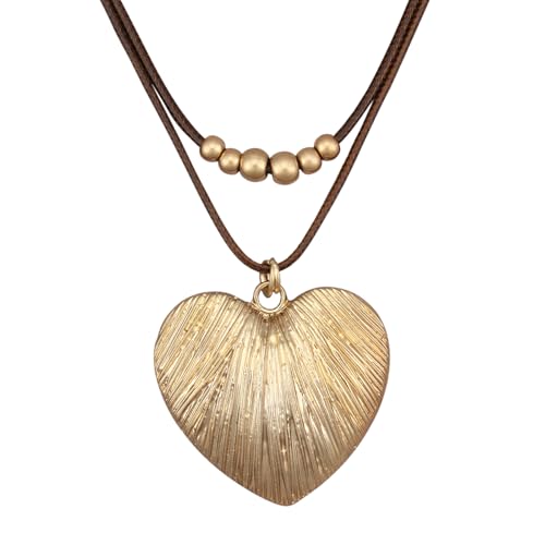 GelConnie Boho Necklaces for Women Cowgirl Necklace Stone Leather Cord Pendant Necklaces With Beads Long vintage Layered Choker Necklace - style: Heart Leather Necklace