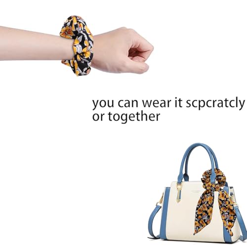 Floral Scarf Scrunchie for Women,6PCS Hair Scarf Ties | Bow Scrunchies,Hair Scarves,Scrunchie with Tails,Bandana Scrunchies,Scarf Ponytail,Hair Accessories for Women,2 in 1 - color: floral 4B