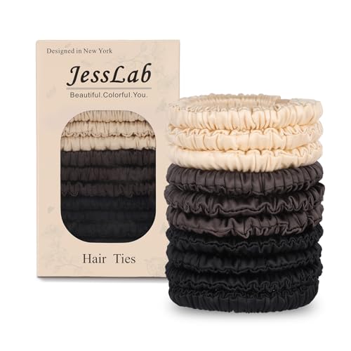 JessLab No Damage Satin Scrunchies, No Crease Hair Ties for Women, Gentle on Fine & Curly Hair, Sleeping, Party, 10-Piece - color: Assorted Colors 2