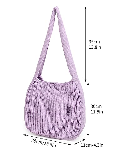 ENBEI Women's Crochet Tote Bag Knit Shoulder bag,Aesthetic Bag,Cute Eco-Friendly Tote for Travel,Daily Use,Gift Box Packaging - color: Purple