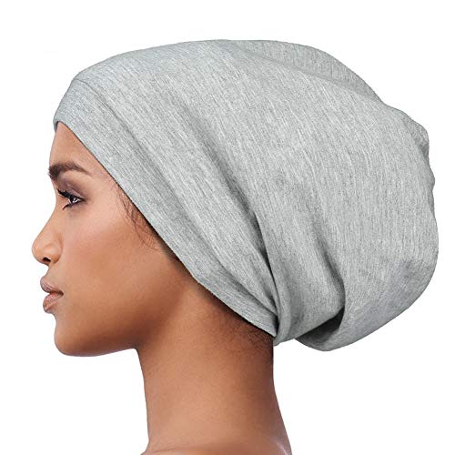 Alnorm Slouchy Beanie Casual Bonnet Satin Lined Hair Wrap Knit Beanie Cap Light Grey - color: Light Grey
