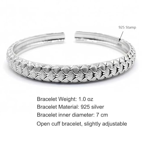Kim Carrey S925 Sterling Silver Bracelet, Stacked Bracelets Open Bangle Cuff Design, Men's Gift Jewelry for My Man - style: Chainmail
