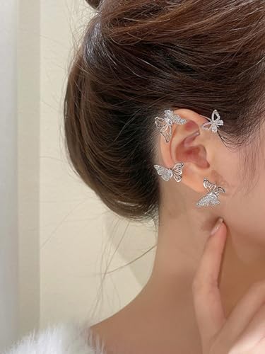 2 PCS Butterfly Ear Cuff Fairy Wing Cuff Wraps Vintage Non-Piercing Fake Earrings for Women Bridal Wedding Party Prom Ball Jewelry Crystal Rhinestone Sparkling - style: Style3