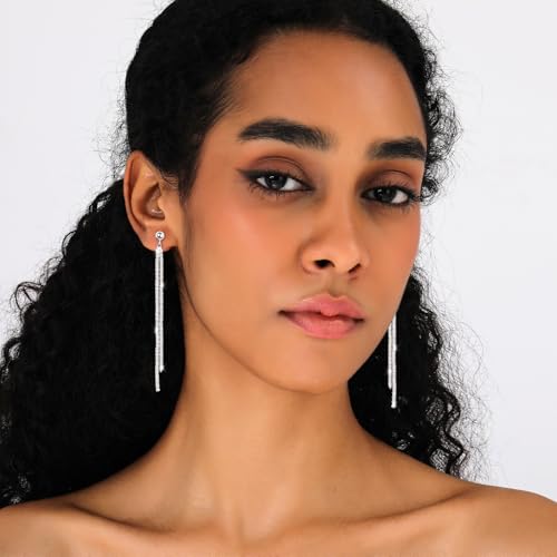 Long Dangle Earrings for Women 925 Sterling Silver/14K Gold Plated Tassel Chain Dangle Drop Earrings for Women Dainty Minimalist Dangling Drop Earrings for Prom Party Jewelry - style: Chain-4-Gold