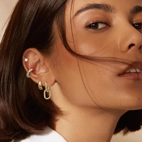 Small Gold Hoop Earrings Set for Women, 14K Gold Plated Lightweight Earrings Sets for Multiple Piercing, Hypoallergenic Huggie Gold Hoops Earrings for Women Jewelry - color: Gold-D