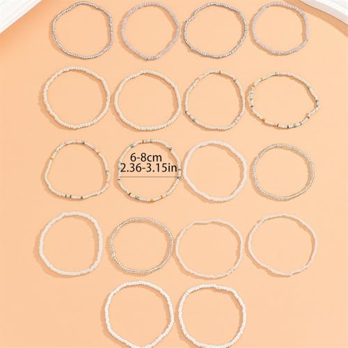 Fuqimanman2020 18Pcs Boho Stackable Beaded Bracelets for Women Colorful Handmade Multilayered Rice Beads Anklets Set Summer Beach Bohemian Jewelry Gift - color: Style 1 White